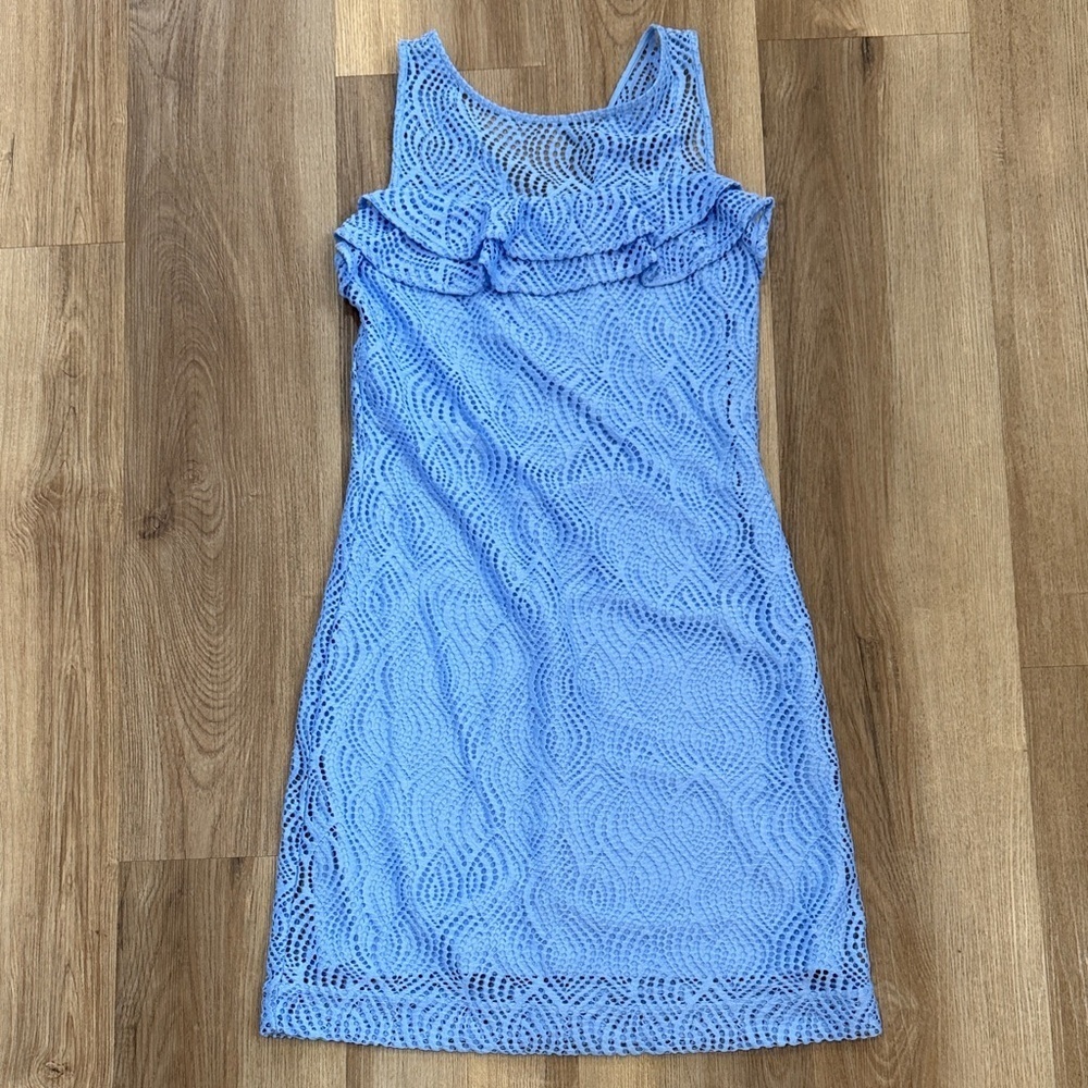 Lilly Pulitzer Janine Shift Dress Blue Periwinkle Flowing Leaf Lace Size Small